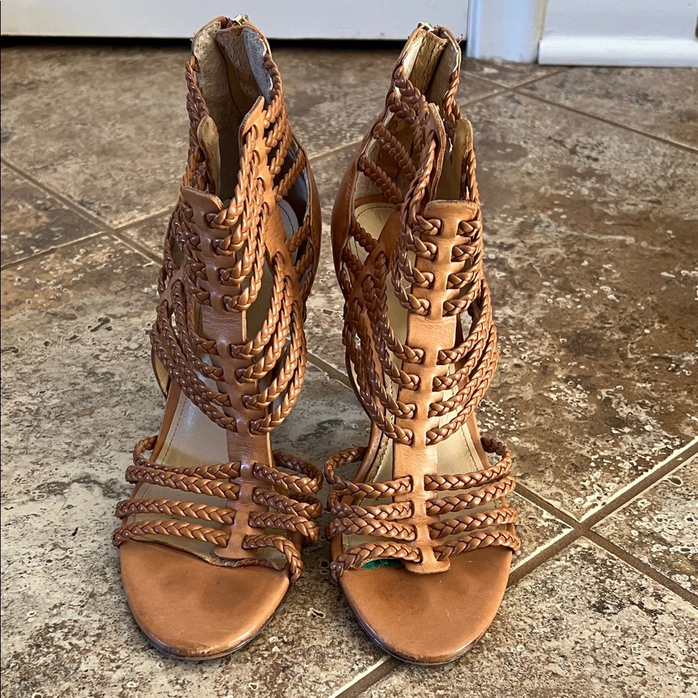 Ivanka Trump Tan Braided Heeled Sandals - Picture 2 of 5